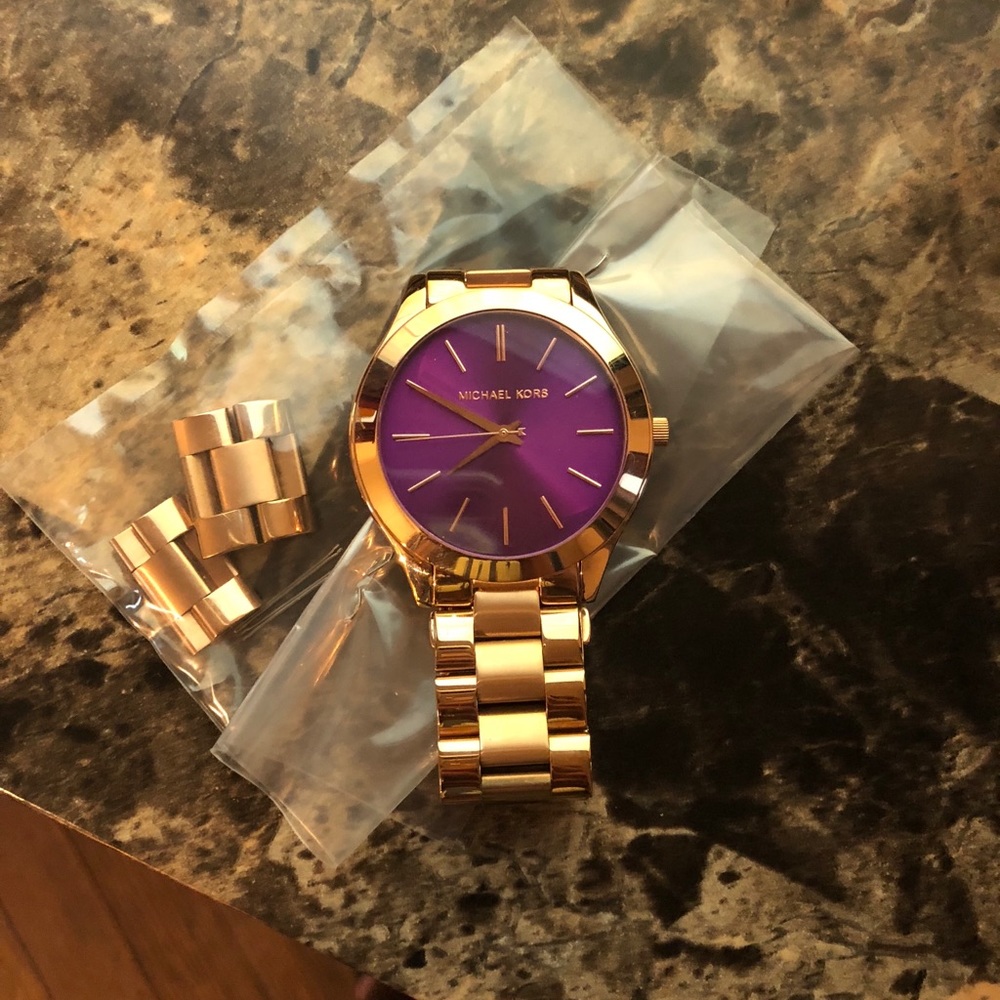 MK Gold Watch with purple face